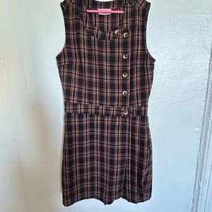 Miss Patina Plaid Sleeveless Dress with Button Detail